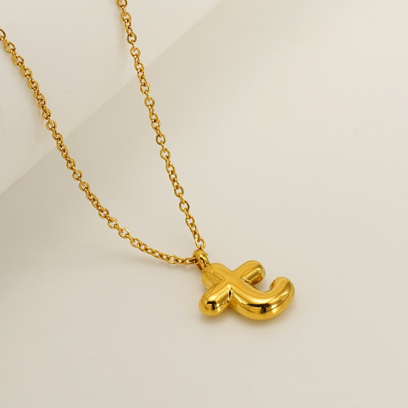 Bubble Letter Initial Necklace - Gold