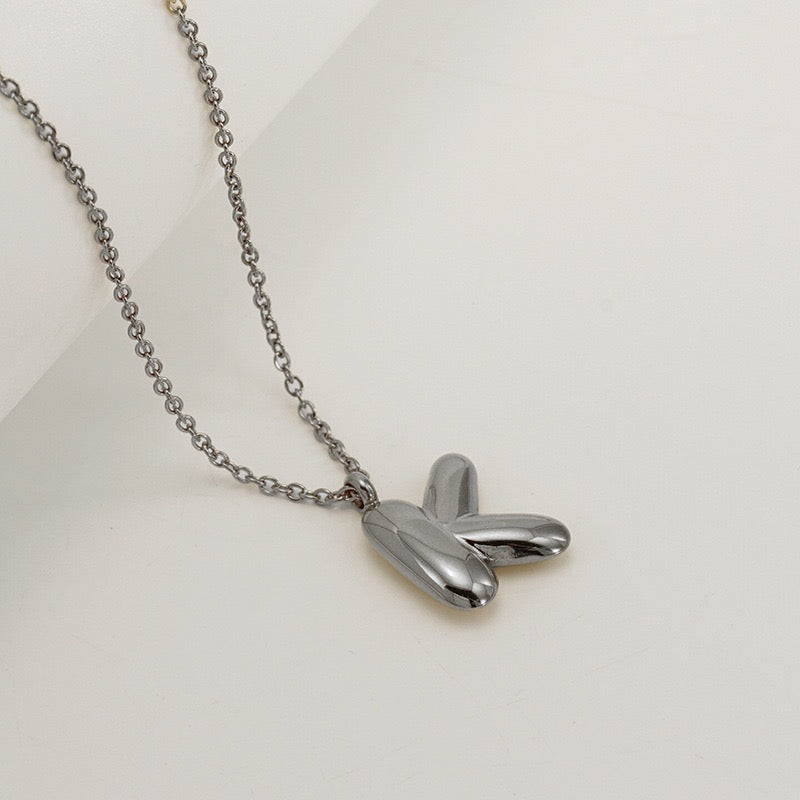 Bubble Letter Initial Necklace - Silver