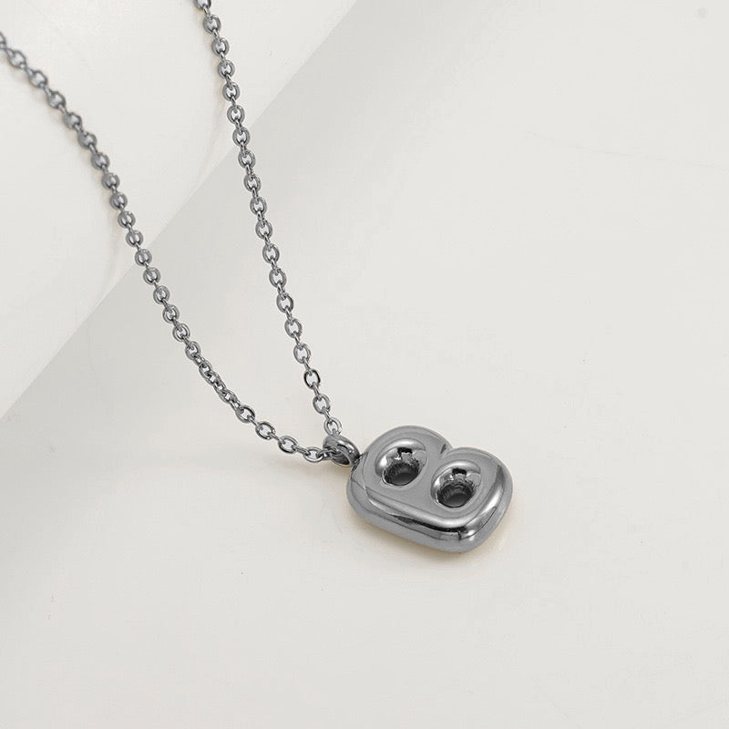 Bubble Letter Initial Necklace - Silver