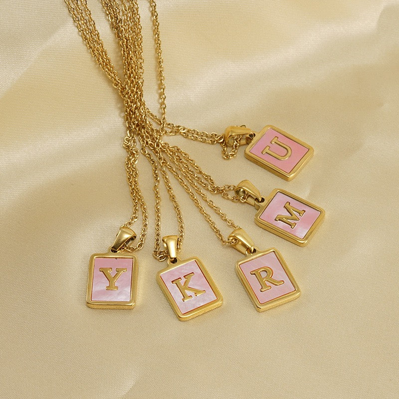 OpalGlow Alphabet Necklace - Pink Pearl