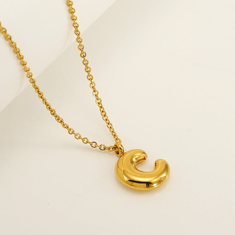 Bubble Letter Initial Necklace - Gold