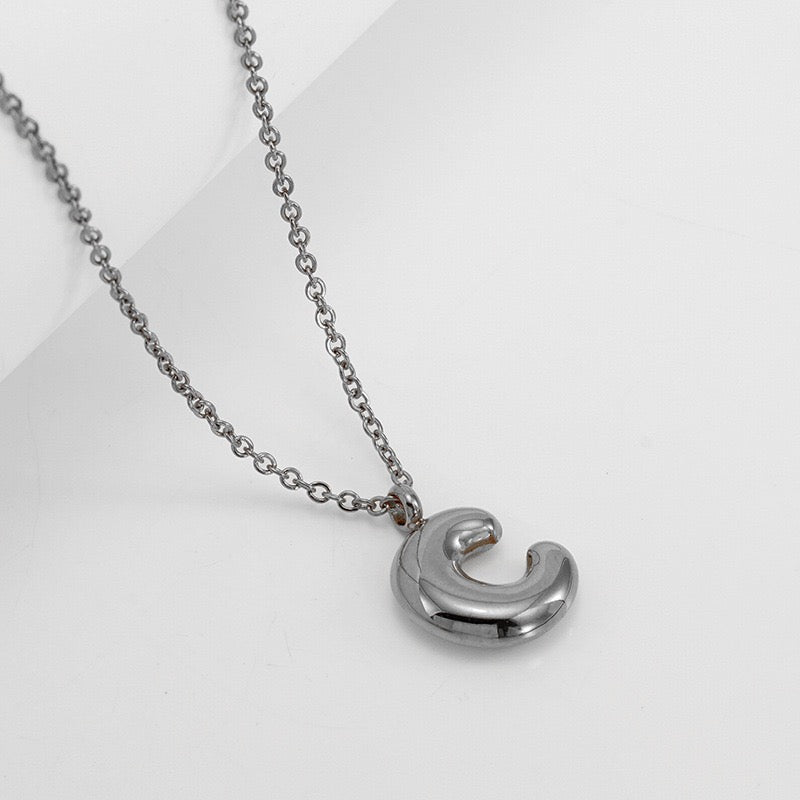 Bubble Letter Initial Necklace - Silver