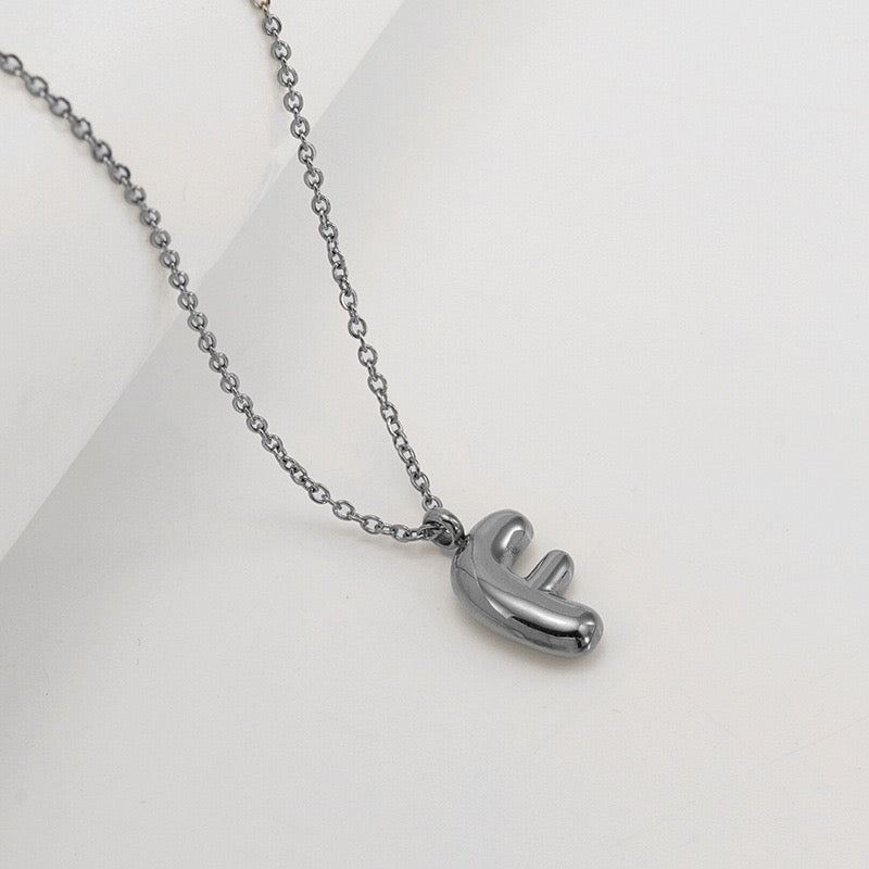 Bubble Letter Initial Necklace - Silver