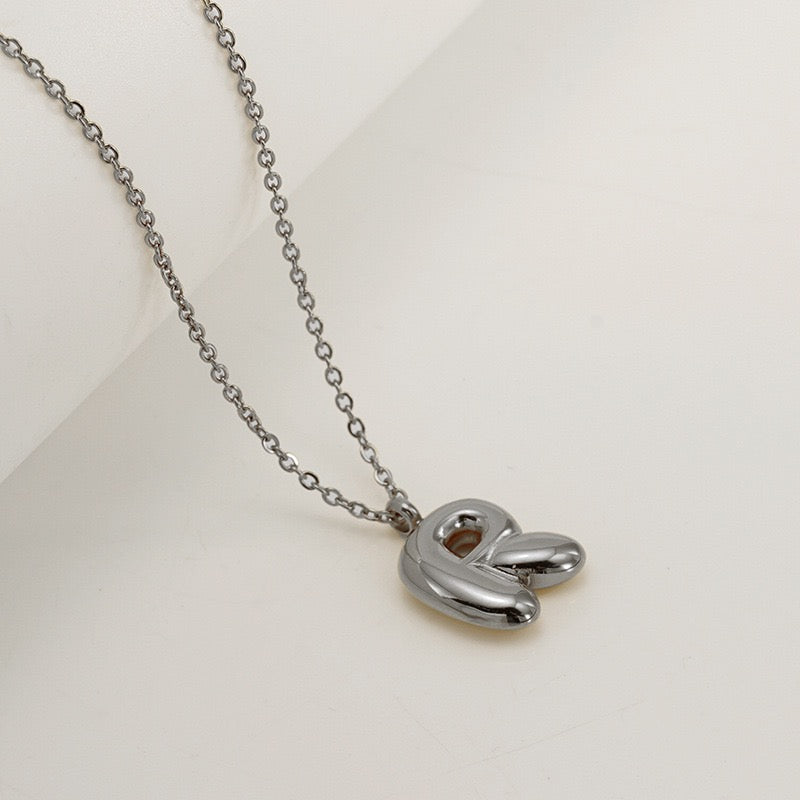 Bubble Letter Initial Necklace - Silver