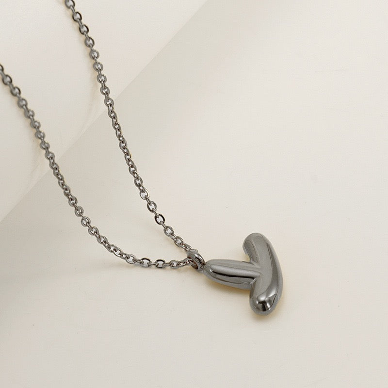Bubble Letter Initial Necklace - Silver