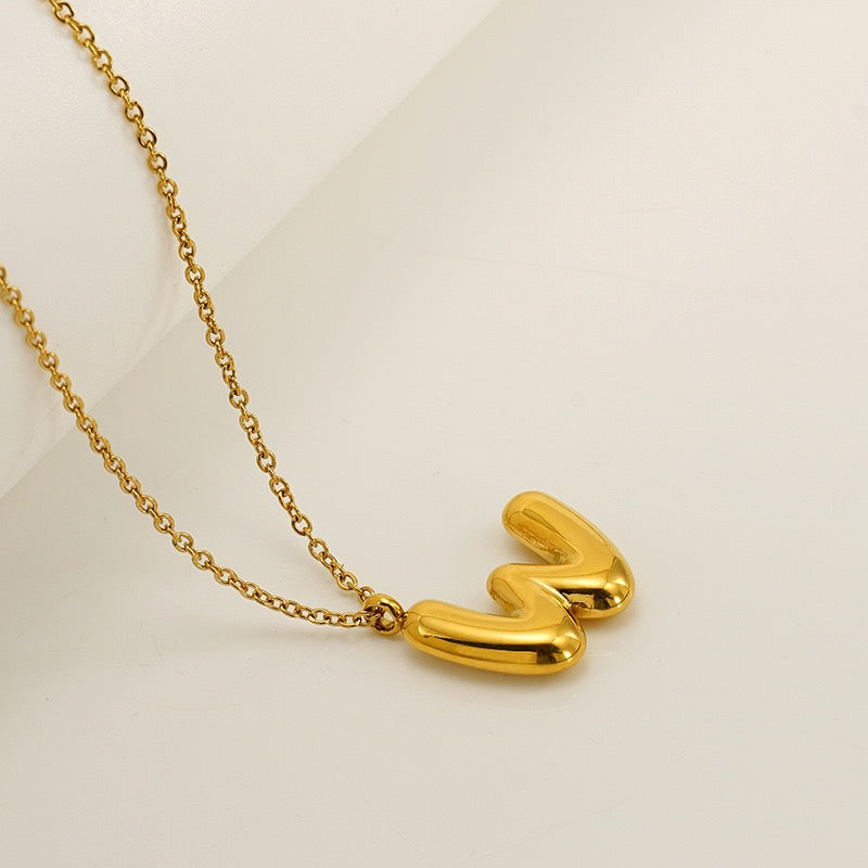 Bubble Letter Initial Necklace - Gold