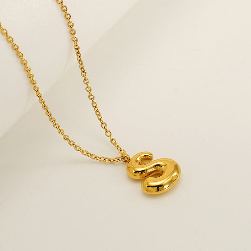 Bubble Letter Initial Necklace - Gold