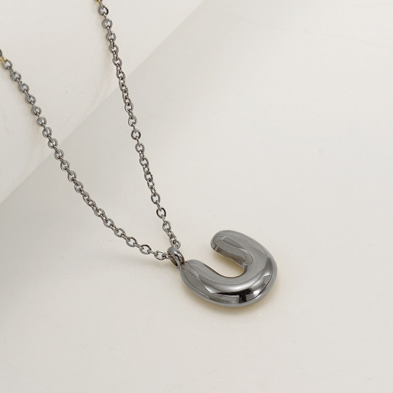 Bubble Letter Initial Necklace - Silver