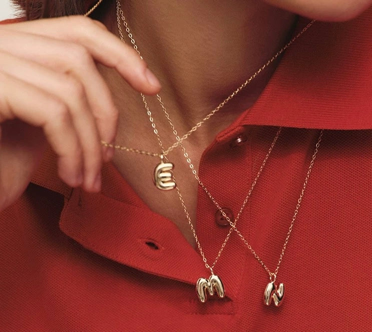 Bubble Letter Initial Necklace - Silver