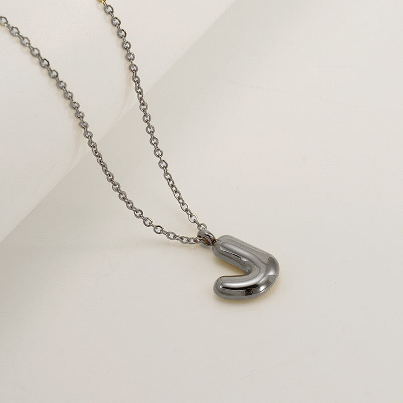Bubble Letter Initial Necklace - Silver