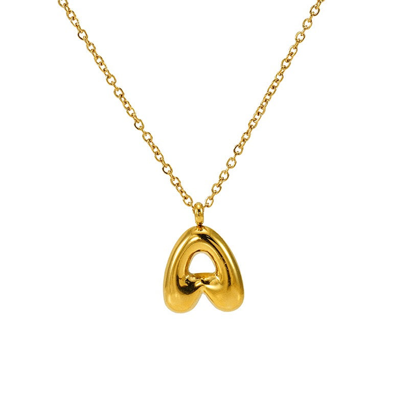 Bubble Letter Initial Necklace - Gold