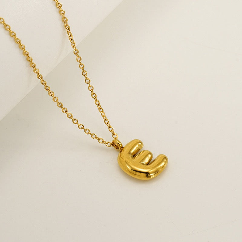 Bubble Letter Initial Necklace - Gold