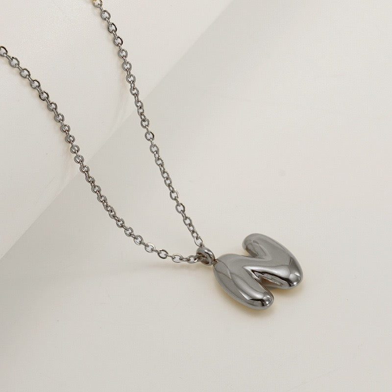 Bubble Letter Initial Necklace - Silver