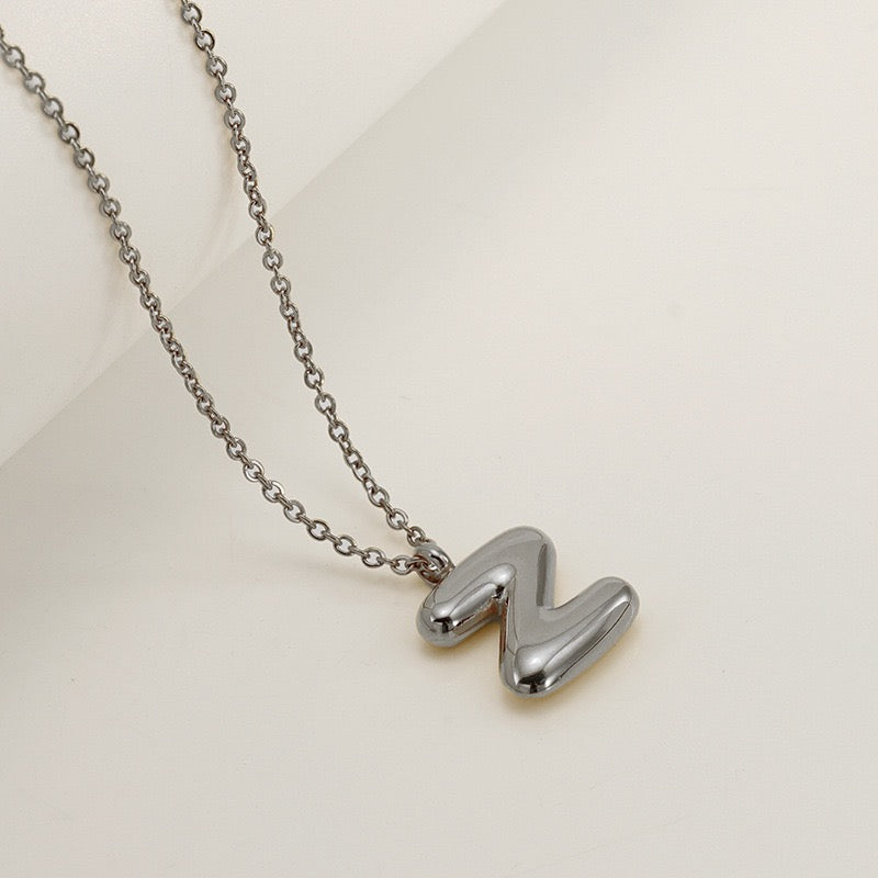 Bubble Letter Initial Necklace - Silver