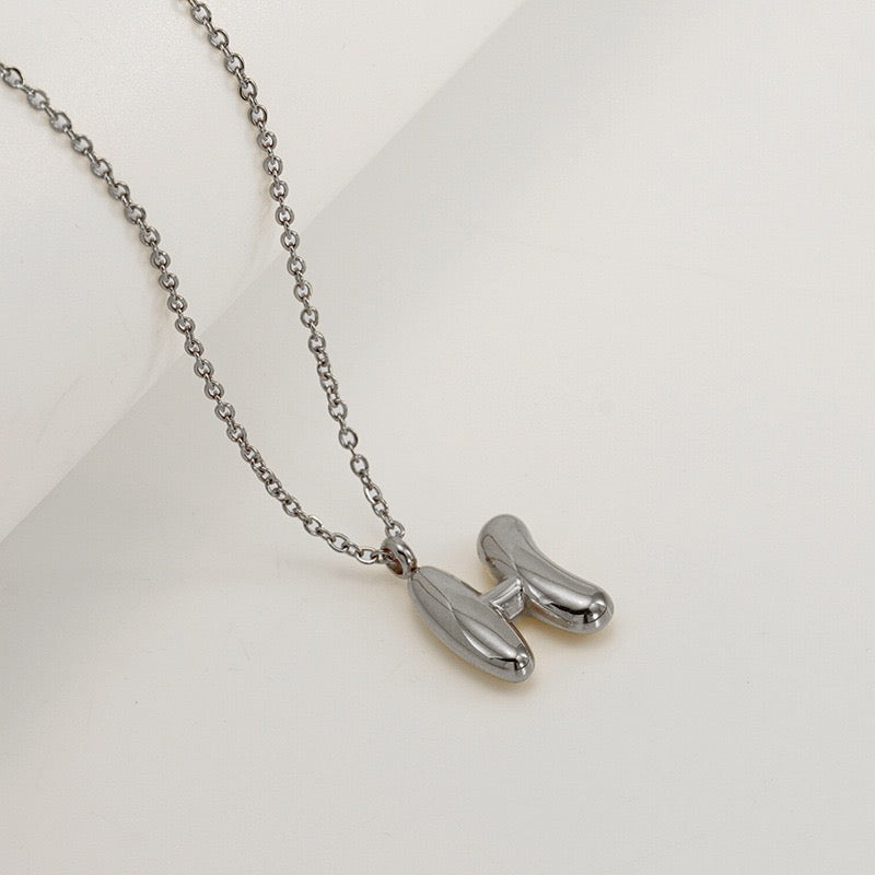 Bubble Letter Initial Necklace - Silver