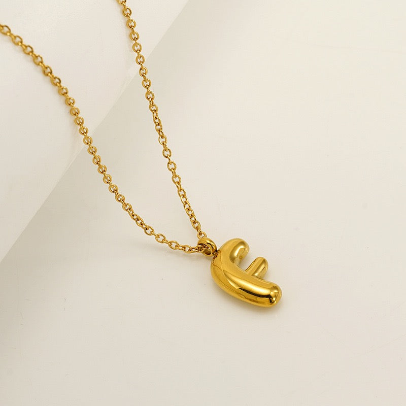 Bubble Letter Initial Necklace - Gold