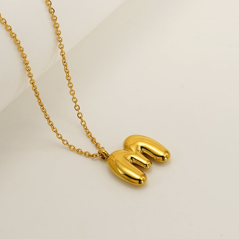 Bubble Letter Initial Necklace - Gold
