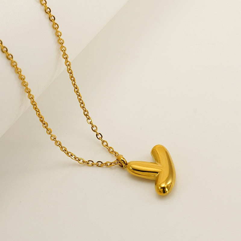 Bubble Letter Initial Necklace - Gold