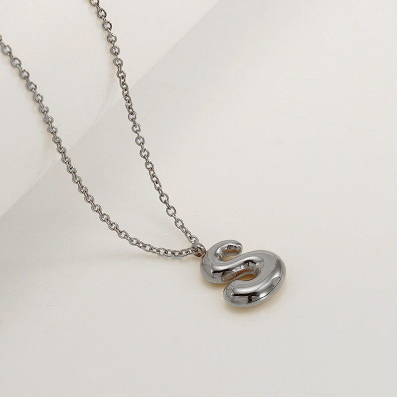 Bubble Letter Initial Necklace - Silver