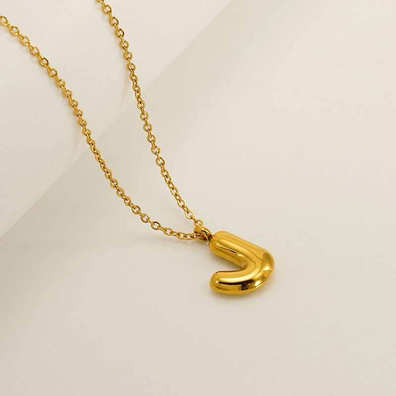 Bubble Letter Initial Necklace - Gold