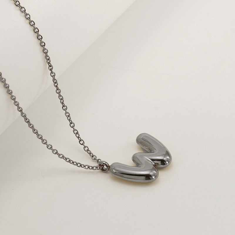 Bubble Letter Initial Necklace - Silver