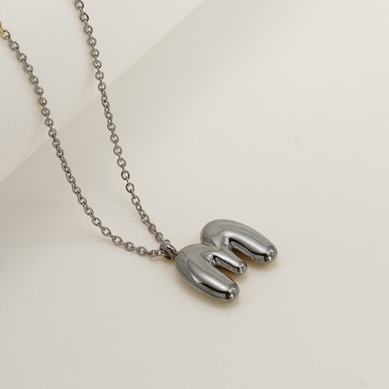 Bubble Letter Initial Necklace - Silver