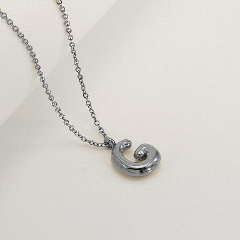 Bubble Letter Initial Necklace - Silver