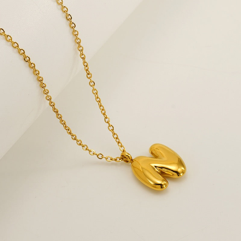 Bubble Letter Initial Necklace - Gold