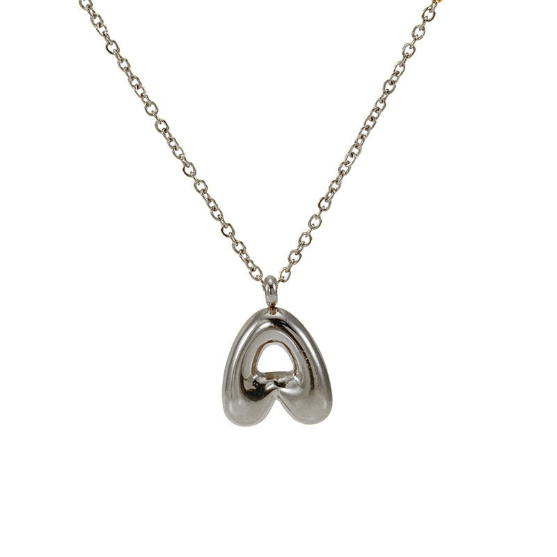 Bubble Letter Initial Necklace - Silver