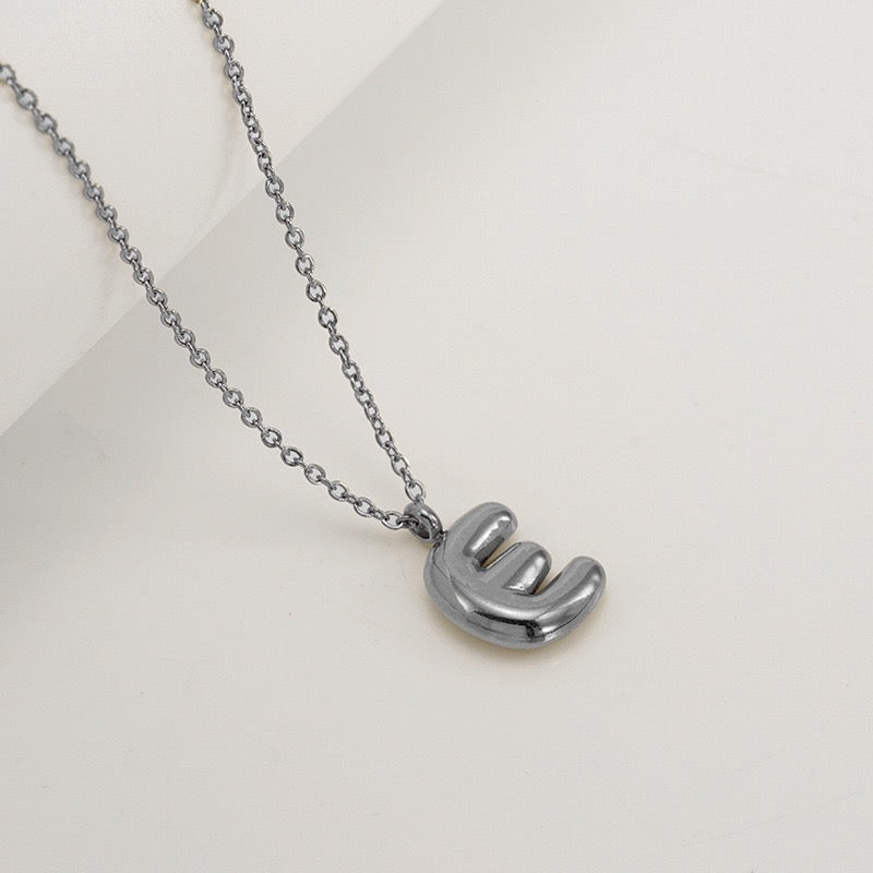 Bubble Letter Initial Necklace - Silver