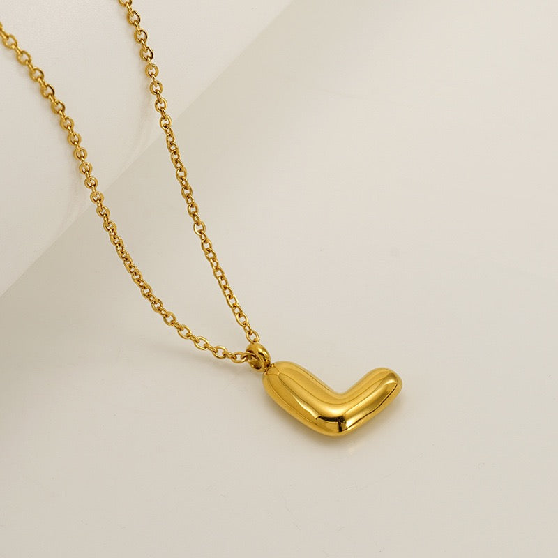Bubble Letter Initial Necklace - Gold