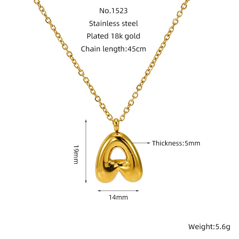 Bubble Letter Initial Necklace - Gold