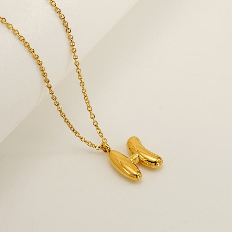 Bubble Letter Initial Necklace - Gold