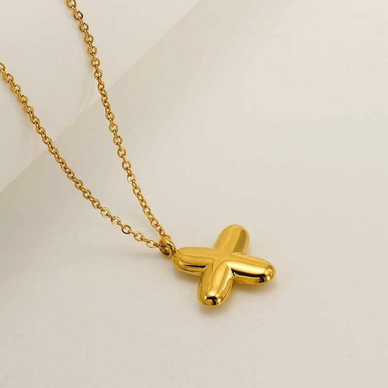 Bubble Letter Initial Necklace - Gold