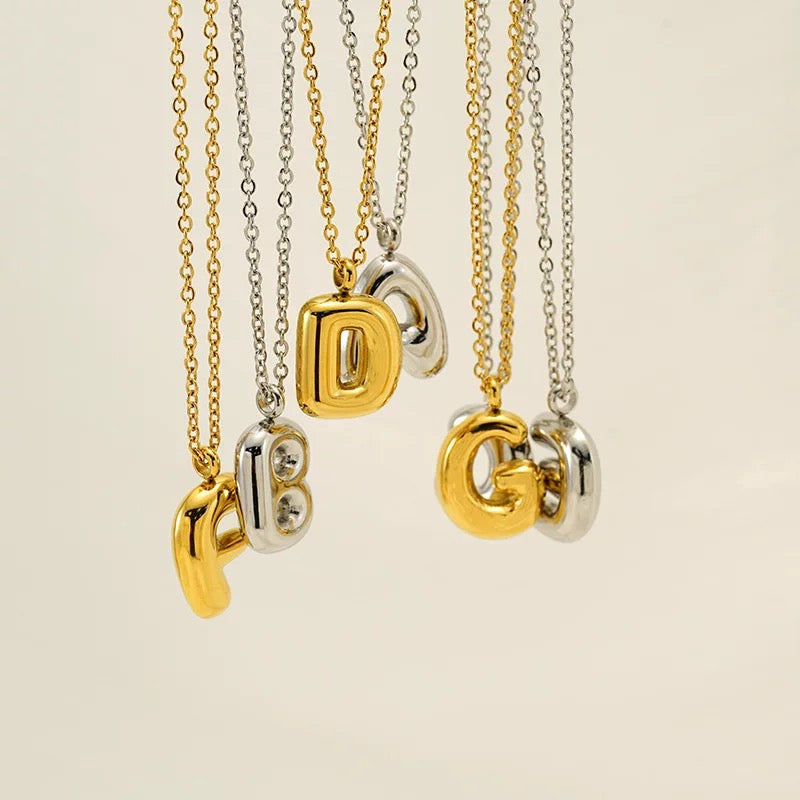 Bubble Letter Initial Necklace - Silver