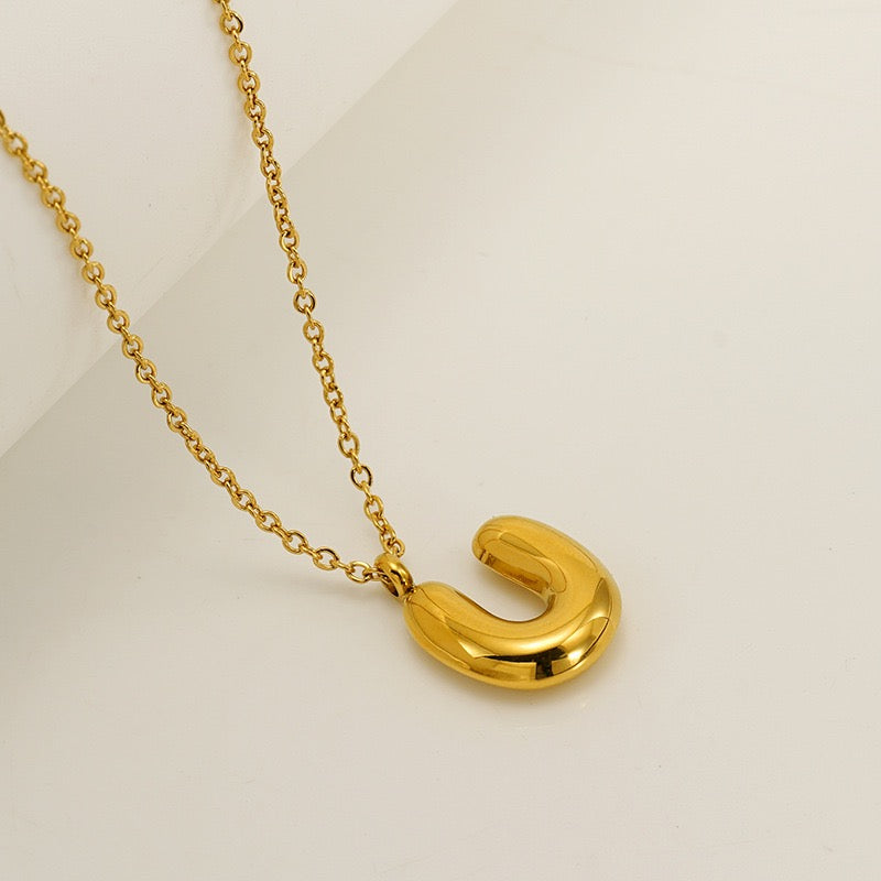Bubble Letter Initial Necklace - Gold