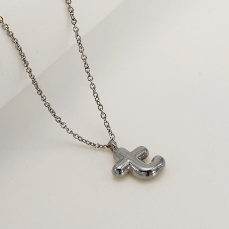 Bubble Letter Initial Necklace - Silver