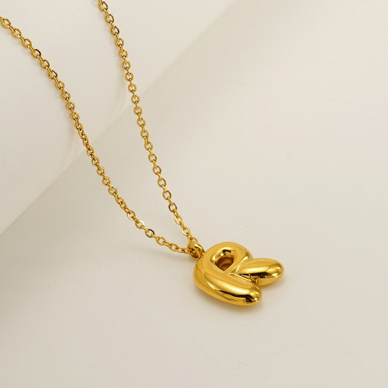 Bubble Letter Initial Necklace - Gold