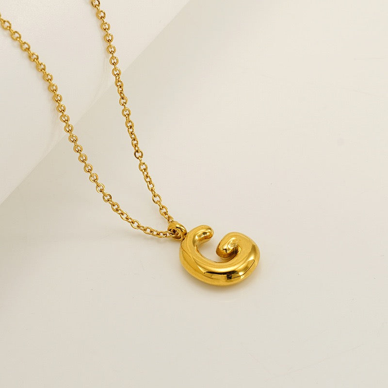 Bubble Letter Initial Necklace - Gold