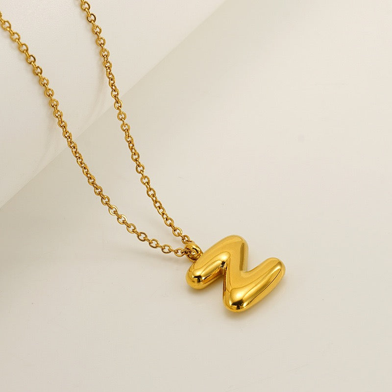 Bubble Letter Initial Necklace - Gold