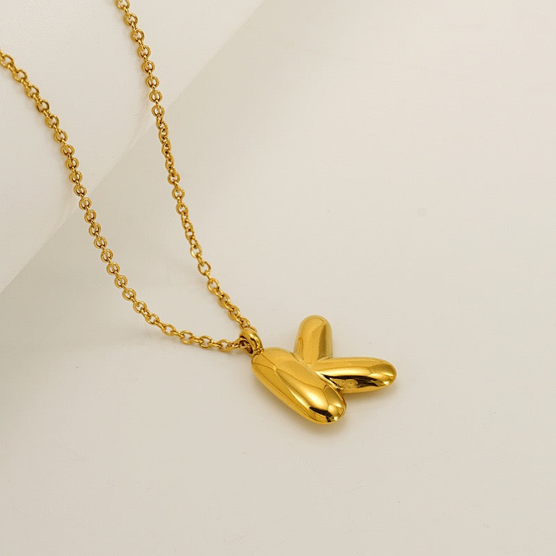 Bubble Letter Initial Necklace - Gold