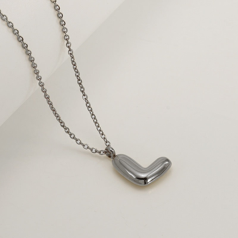 Bubble Letter Initial Necklace - Silver