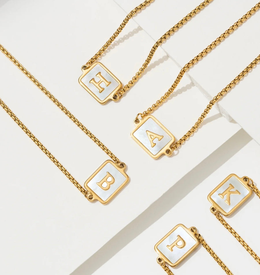 OpalGlow Alphabet Necklace - White Pearl