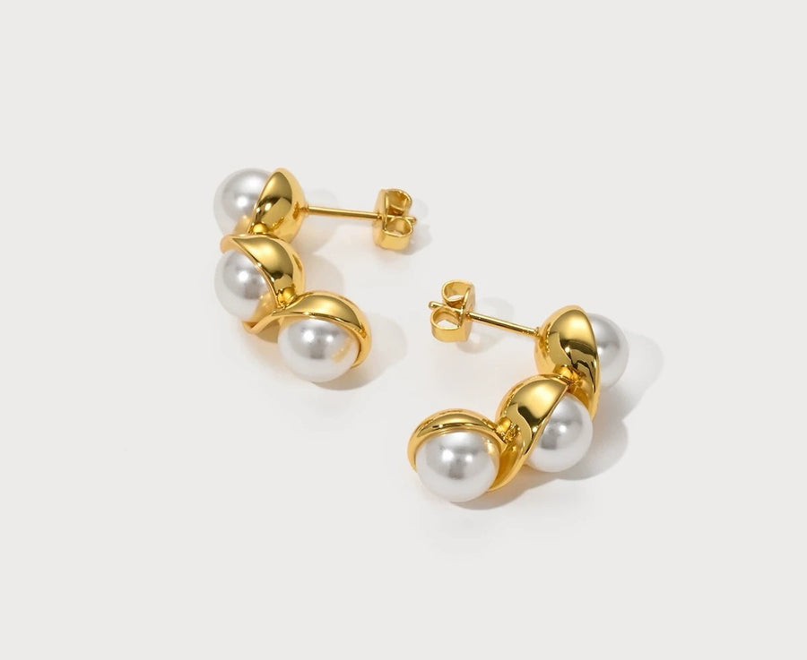 Pearl Cascade Golden Earrings