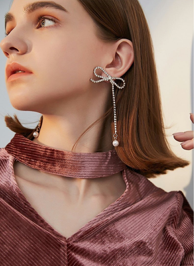 Bow Bliss Earrings with Pearl Drop