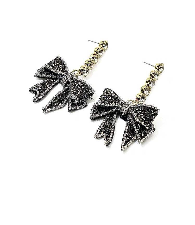Midnight Sparkle Cascade Bow Earrings