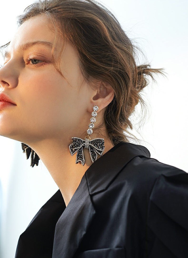 Midnight Sparkle Cascade Bow Earrings