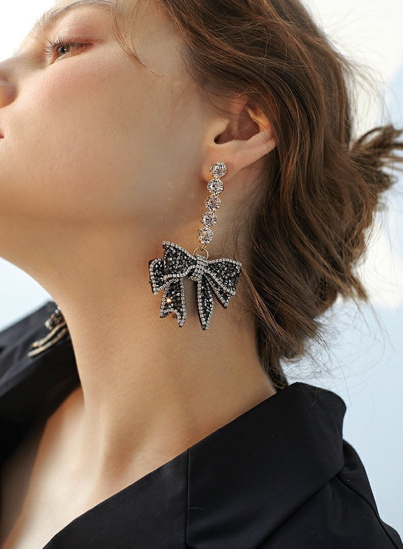 Midnight Sparkle Cascade Bow Earrings