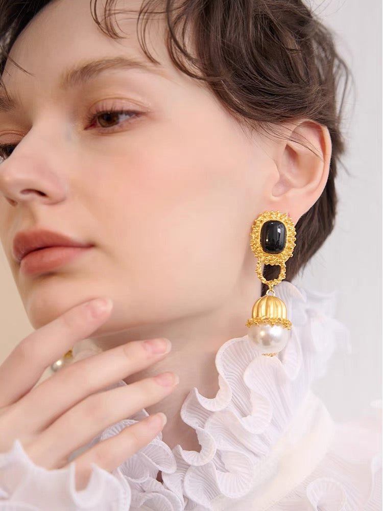Golden Noir Jade Cascade Earrings