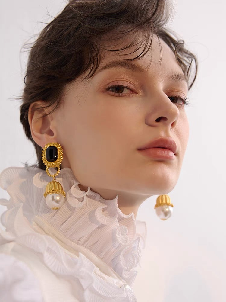 Golden Noir Jade Cascade Earrings